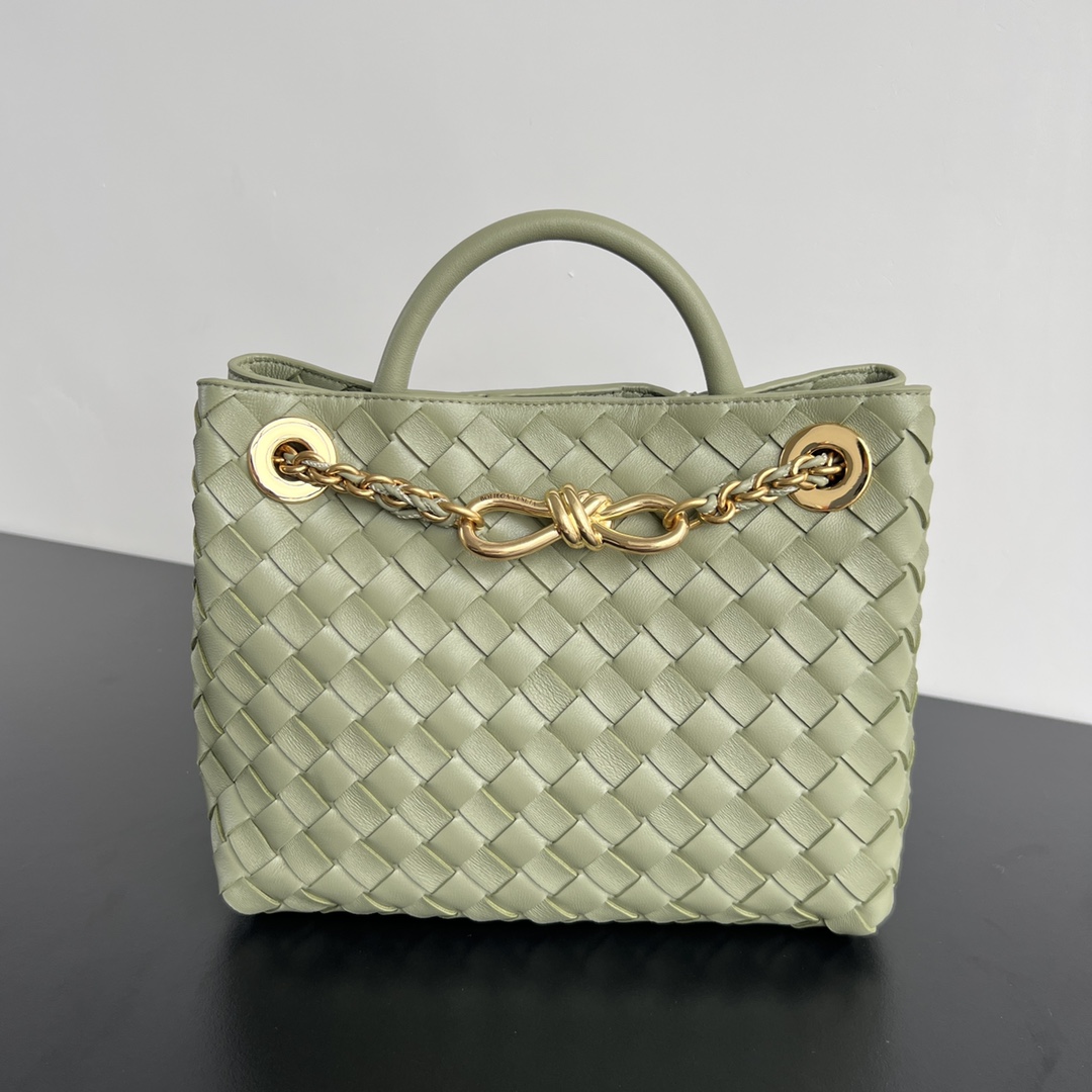 Small Andiamo Intrecciato Leather Top Handle Bag Bean Green